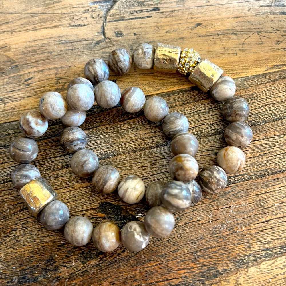 Light brown marble colored beaded bracelets